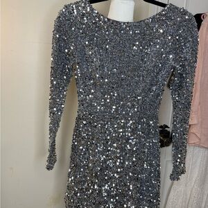 Selfie Leslie Sparkling Silver Long Sleeve Dress